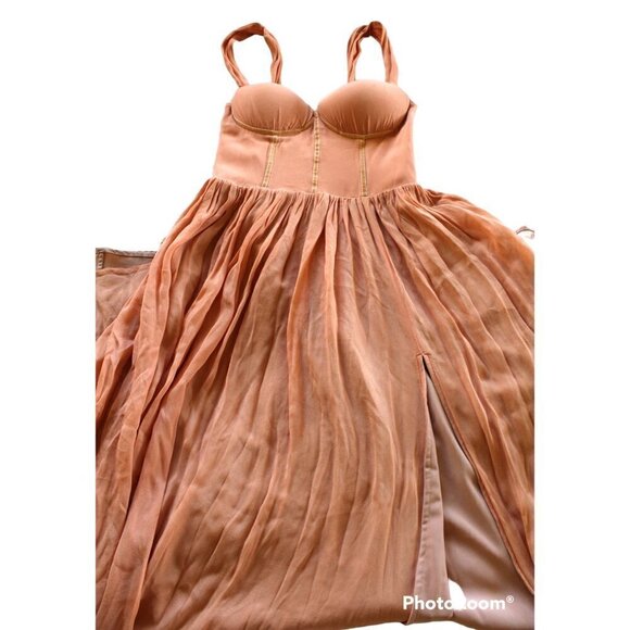 B' Cause Hello Gorgeous orange Maxi Dress wedding & prom Size Small sleeveless - Picture 5 of 9